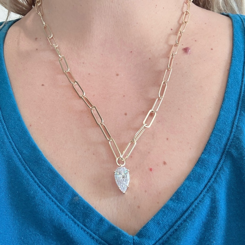 Gold Paperclip Melinda Maria Samantha Necklace with Teardrop Pendant - SOLD OUT